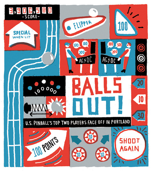 Ben Tardif illustration / Colagene.com #ink #red #naã¯ve #flipper #illustration #blue #balls #fun
