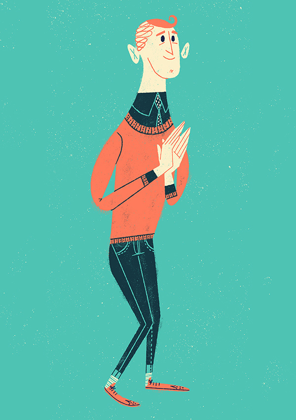 Nervous Excitement - Lydia Nichols #retro #illustration #vintage #man #naive #character