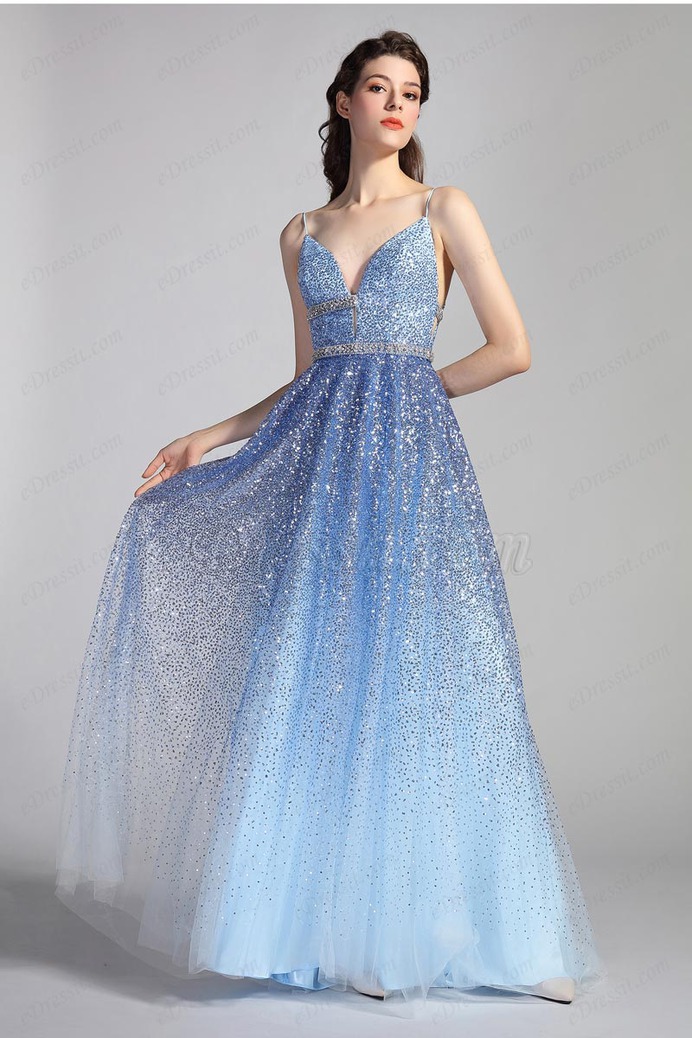 eDressit Spaghetti V-Cut Gradient Blue Sequins Party Prom Gown (00204956)
