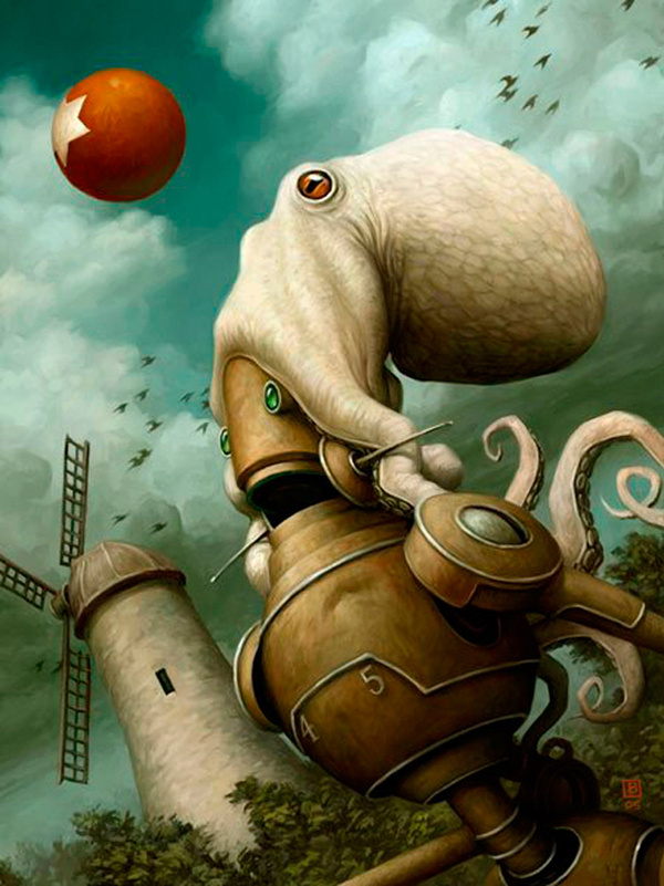 Art by Brian Despain - via The Art Of Animation #despain #bizarre #robot #octopus #illustration #painting #brian