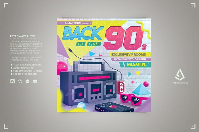 Back To The 90s Party Flyer Template
