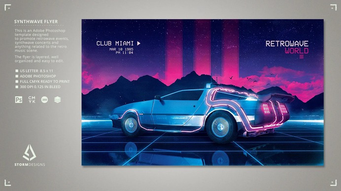 Retrowave Flyer v4 Synthwave 80s Car Template
