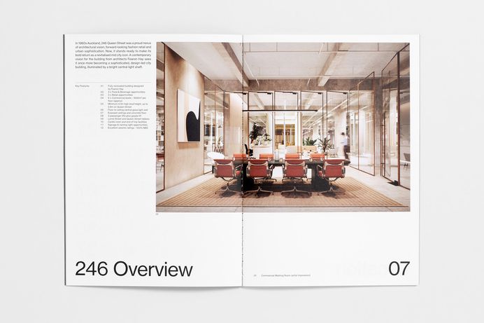 Graphic identity by Studio South for 246 Queen, a retail, hospitality and business development within a mid-century modernist building in Auckland