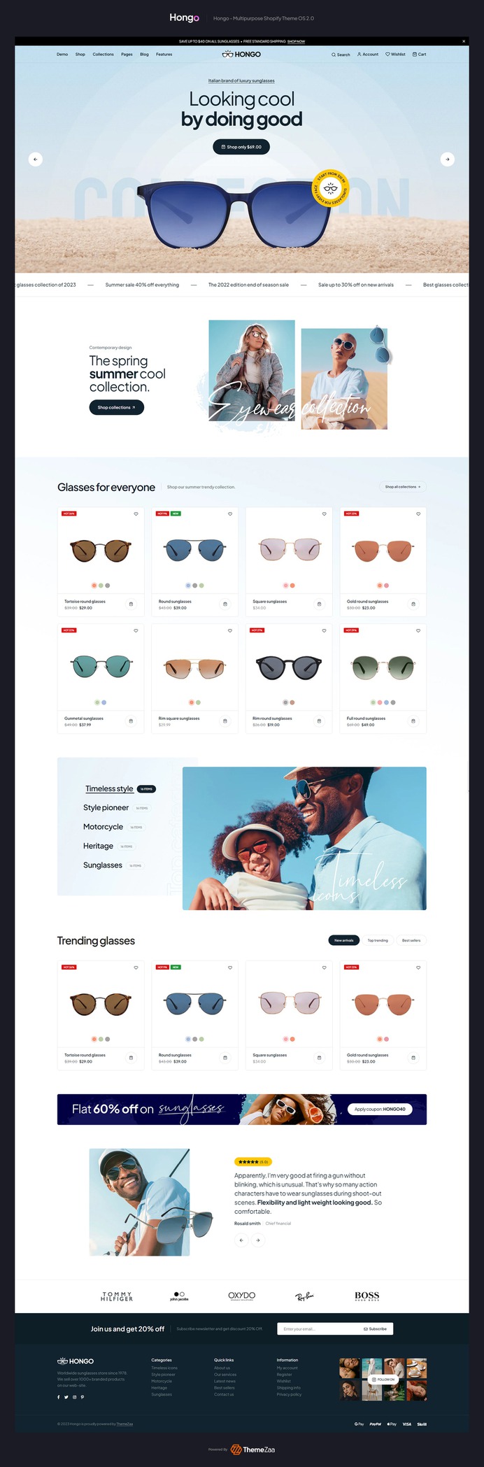 #Hongo is an engaging #Shopify #theme and our #glasses store demo is specially designed for #sunglasses, designer specs, #eyeglasses eCommerce, optic, and many more. You must take a look at this Shopify theme if you need to start an online store to offer sunglasses, glasses, or eyewear. Today, many people who wear sunglasses use the internet to search for a reputable optical shop. Additionally, a solid website is required if you want your eCommerce business to prosper.