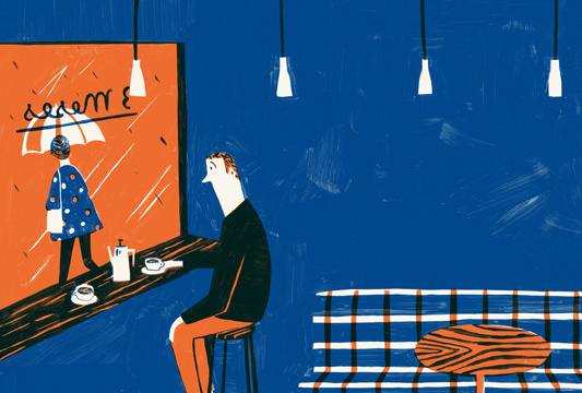 CATARINA SOBRAL | 3 meses e 2 dias #loneliness #window #rain #illustration #coffee #blue