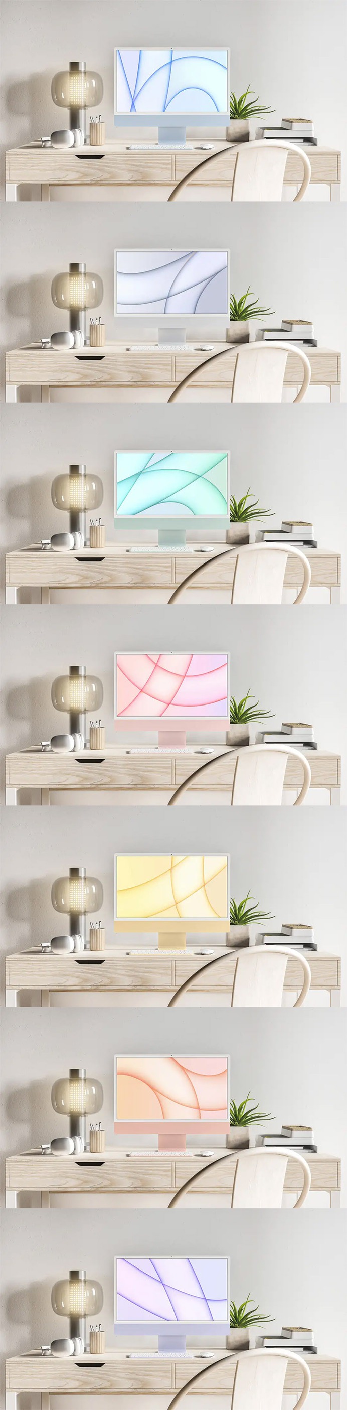 iMac 2021 Mockup in 7 Colors - Free Template