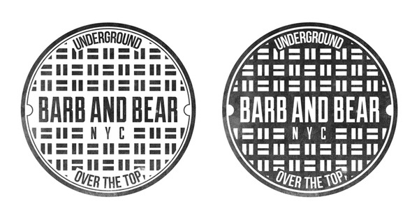 Barb and Bear Branding on the Behance Network #circle #white #branding #underground #barb #graphic #texture #black #manhole #distress #nyc #and #logo #bear #sewer #typography