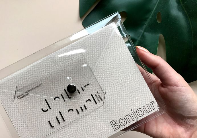 BONJOUR is a personal brand identity project created by Charlyne Urbania, a graphic designer from France. The artist's identity is clean and minimal, whilst portraying a sense of unique individuality in its use of deconstructed typography and transparent plastic. For more of the most beautiful designs visit mindsparklemag.com