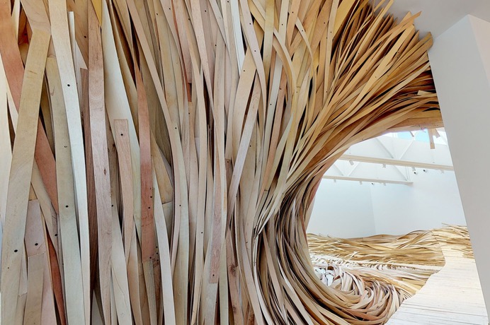 A Massive Wooden Wave Surges From a Gallery Floor in an Installation by Wade Kavanaugh and Stephen B. Nguyen | Colossal