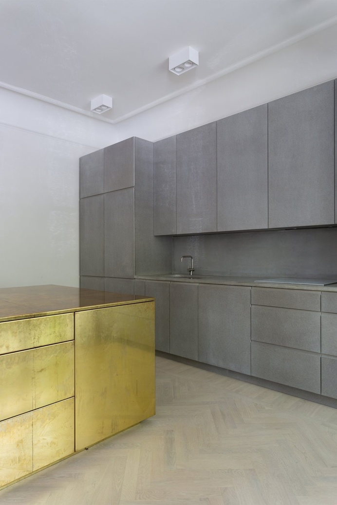 Gold & Gray Apartment by Richard Lindvall. #kitchen #minimal #richardlindvall