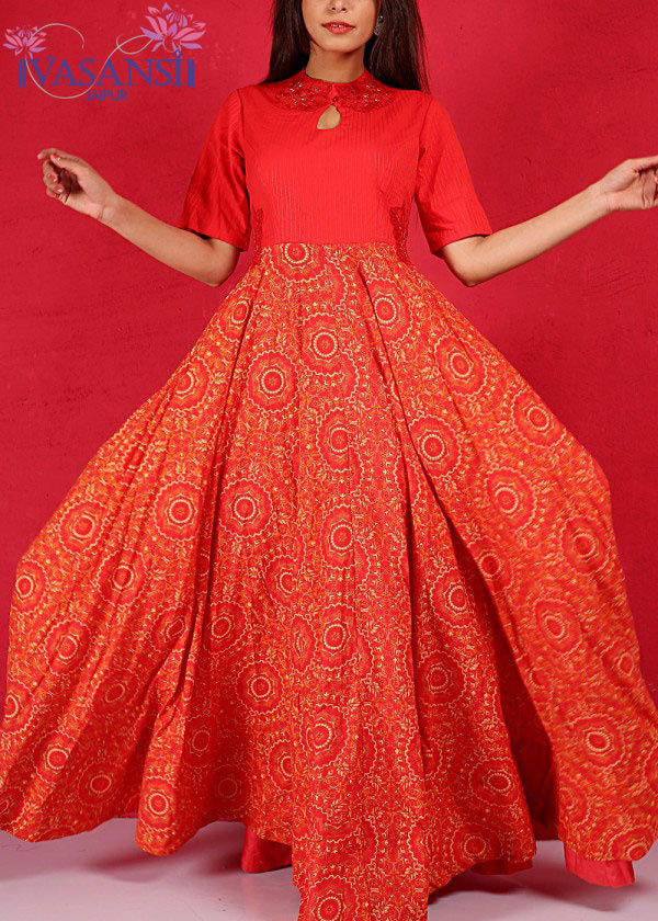 Vasansi Red Cotton Anarkali Tunic