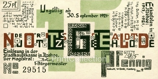 25 PF Notgeld, Itzehoe, Back | PrintCollection #graphic design #design #mark #money #notgeld