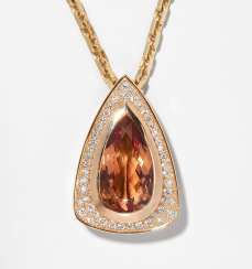 Topaz and diamond pendant with chain