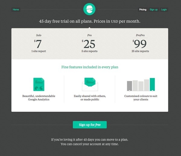 Pricing Page from Handsome Stats › PatternTap #layout