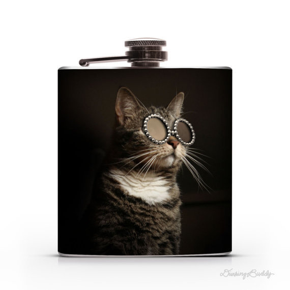 Kitty with Sunglasses 6oz Hip Flask #steel #flask #stainless #cats #kitty #flasks #6oz #hip
