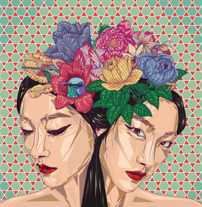 Ji-Hye Park #red #lips #poland #bird #digital #illustration #portrait #art #flower #ukraine