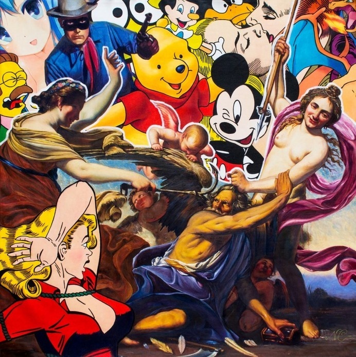 #pop #contemporary #painting #mickey Death Of Father Time 60" x 60" Oil on Canvas - St. Art Gallery