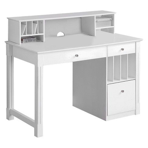 Home Office Deluxe White Wood Storage Computer Desk with Hutch - Saracina Home : Target