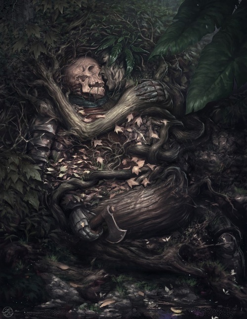 Ryan Lee #fantasy #woman #tree #illustration #warrior #death