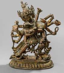 Feuervergoldete Bronzefigur des Cakrasamvara and Vajravarahi