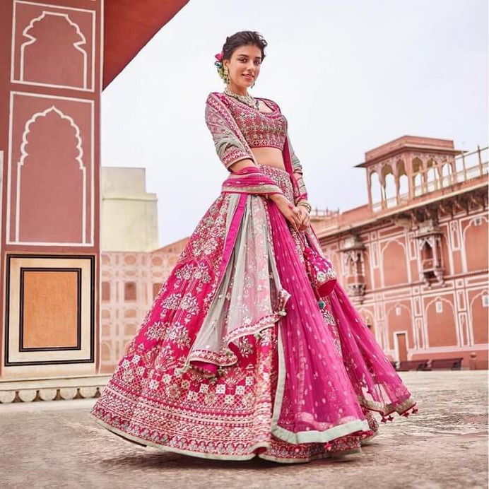 pink bridal lehenga embroidery