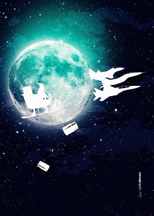 Syrian Christmas #claus #santa #syria #war #barrels #boomb #christmas #night #moon