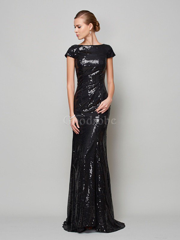 Robe mère de mariée pailleté de princesse avec manche courte elevé de traîne courte
