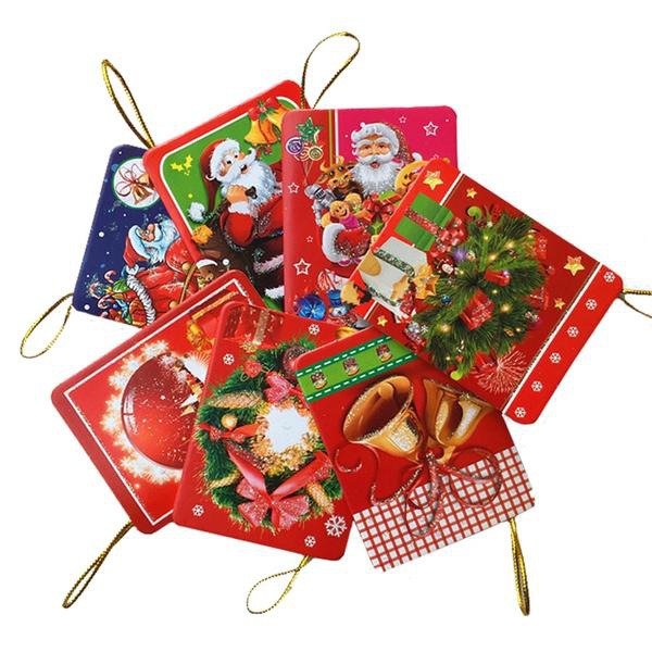 12pcs Santa Claus Mini Greeting Cards Message Card DIY Christmas Holiday Blessing Card Christmas Tree Hanging Ornaments SD287