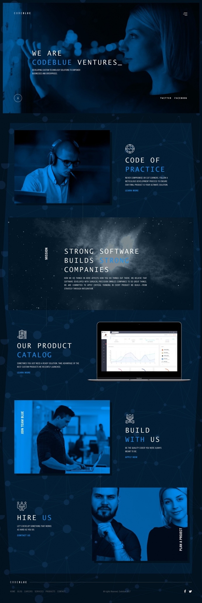 Code Blue Ventures – Mindsparkle Mag – Code Blue Ventures adalah situs web minimal yang indah dengan warna biru yang menampilkan layanan teknologi dengan