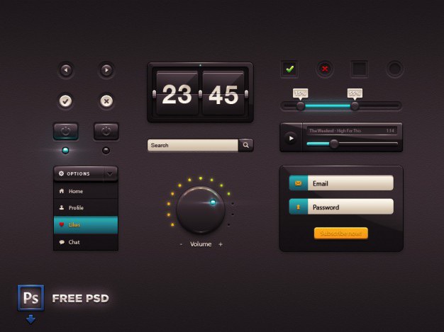 Simple dark gloss ui kit psd Free Psd. See more inspiration related to Design, Box, Button, Time, Elements, Search, Ui, Design elements, Psd, Dark, Simple, Material, Interface, Ui kit, Volume, Search box, Push, Marquee, Horizontal, Kit, Push button, Gloss, Players, Knobs and Interface design on Freepik.