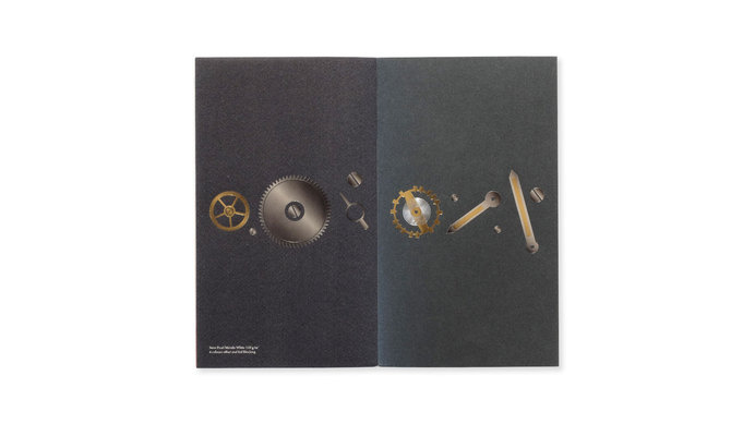 Fedrigoni Sirio Pearl | Thomas Manss & Company #emboss #embossing #silver #print #design #graphic #book #black #paper #printing #gold #watch #clock #coggs #foil #cog