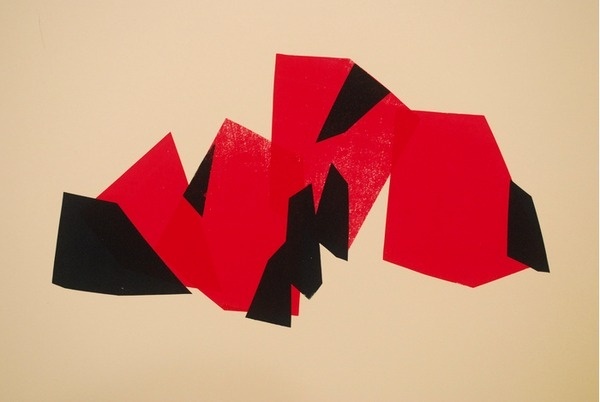 Fawna Xiao, "Blockade", Screenprint on Revere Paper, 2012. LOST LAND- solo show, April 5th - 26th, 2013, Hillyer Art Space in Washington D #serigraph #silkscreen #geometry #printmaking #print #shapes #minimalism #simple #screen #angles #geometrics #neon