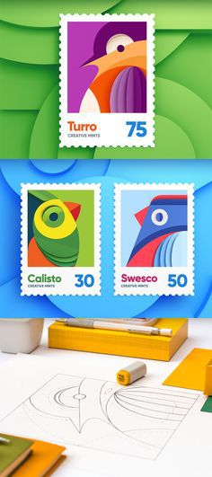 Bird stamp illustrations.