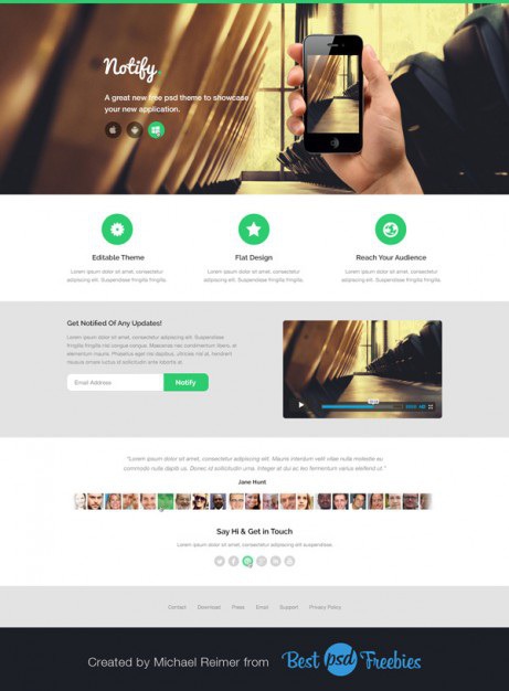 Modern landing page template Free Psd. See more inspiration related to Template, Web, Modern, Landing page, Psd, Website template, Page, Theme, Web page, Landing, Vertical and Notify on Freepik.