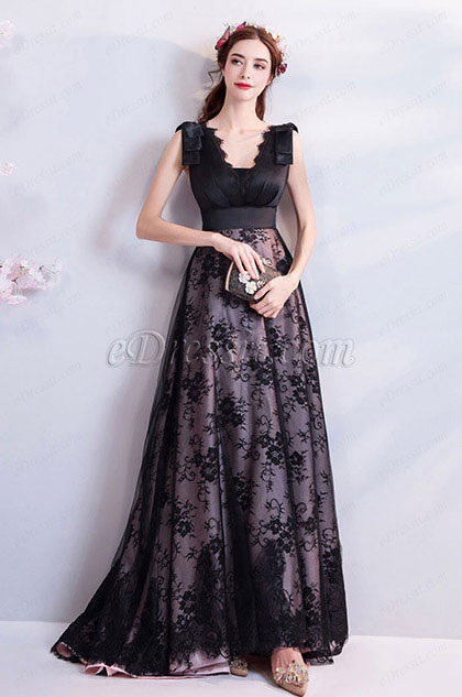 eDressit Sexy Black Lace Applique Elegant Party Prom Dress (36204700)
