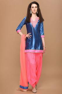 Blue And Pink Punjabi Suit Neck Designs For Women