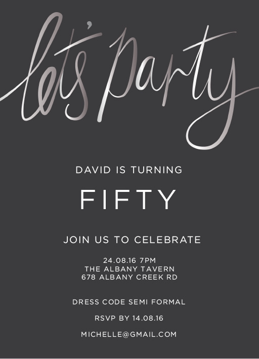 Let's Party Silver Foil - Birthday Invitations #paperlust #birthday #invitation #birthdaycards #birthdayinvitation #design #digitalcards #f