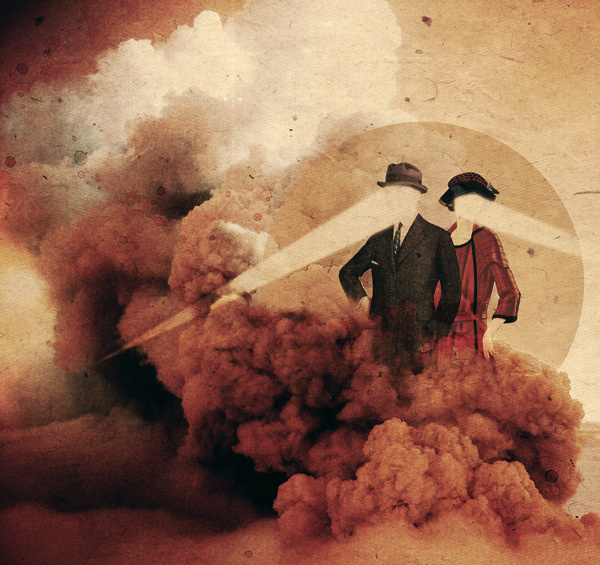 Cluedo Julien Pacaud • Illustration • Perpendicular Dreams #cloud #retro #illustration #volcano #collage #light
