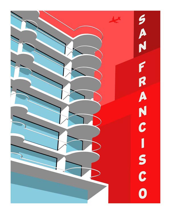 Mendelsohn Modern - Forgotten Modernism of San Francisco's Architecture - Vector Illustration by Michael Murphy