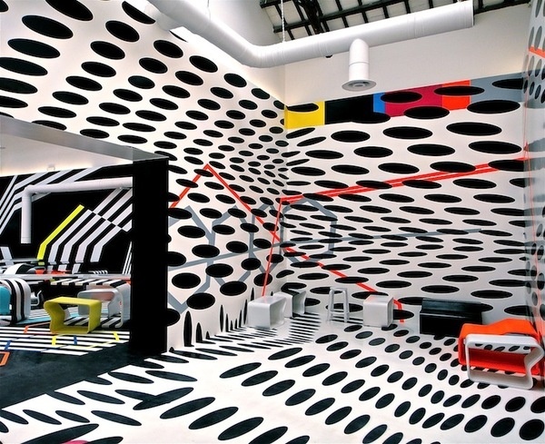 z x y:Cafeteria, La Biennale di Venezia, Italy, byÂ Tobias Rehberger #white #color #shapes #black #space #vinyl