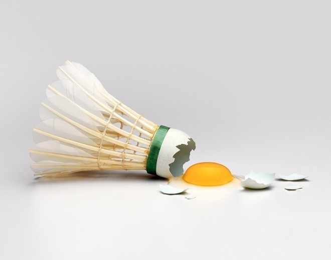 photo manipulation by nancy fouts #egg #smash #sculpture #bizarre #photo #yolk #photography #manipulation #cracked #sport #badminton