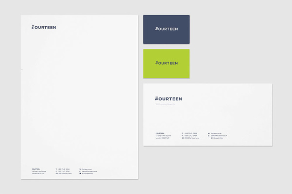 Business card design idea #324: New Name, Logo, and Identity for Fourteen by Mash #letterhead #cards #business