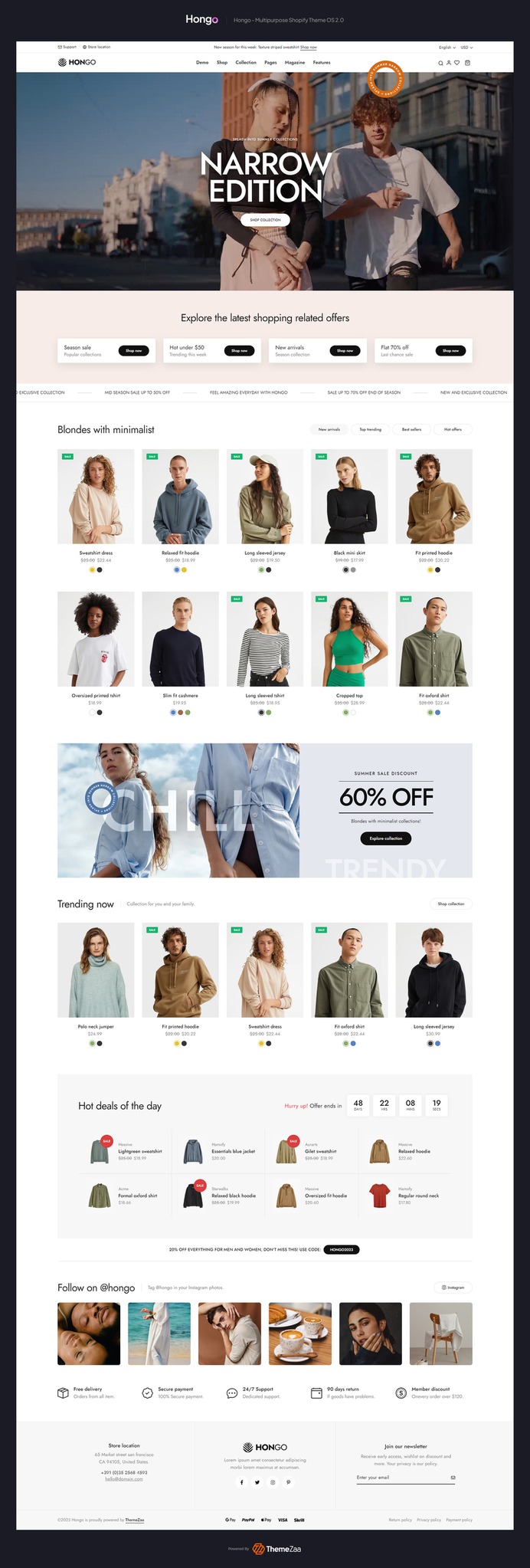 #Hongo is a #lifestyle #Shopify #theme that is trendy and caters to products and services that relate to #beauty, #fashion, furniture, interior, home decor, and others. With its Shopify builder, theme colors, newsletter popups, and other features, the rapid install theme offers users a one-stop for managing an efficient website. This theme's responsive design and retina graphics make it appear especially good when viewed on tablets and other mobile devices.