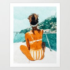 Solo Traveler Art Print #illustration #digital #people #woman #ocean #watecolor #digitalpainting #society6 @society6