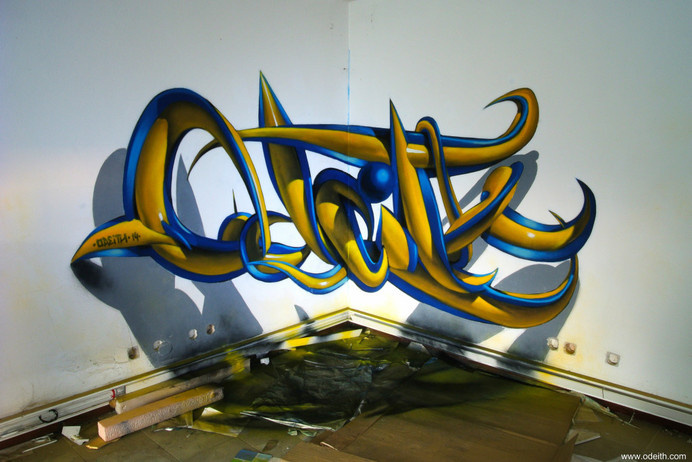 odeith anamorphic 3d graffiti letters plastic blue yellow tubes #graffiti #anamorphic #odeith