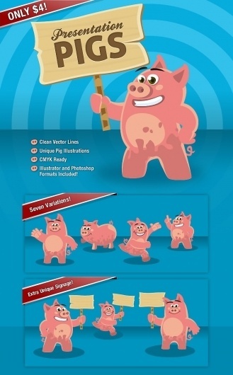 Presentation Pigs Character Illustrations #vector #illustrator #presentation #illustration #pigs #signs #character