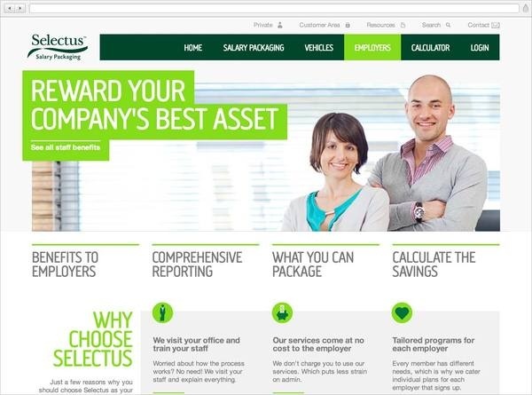 Selectus Salary Packaging Website Employers Homepage #photo #grid #stock #layout #web #green