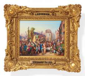 Porcelain paintings with annual market scene. KPM-Berlin. #Sets #Teasets #Porcelainsets #Antiqueplates #Plates #Wallplates #Figures #Porcelainfigurines #porcelain