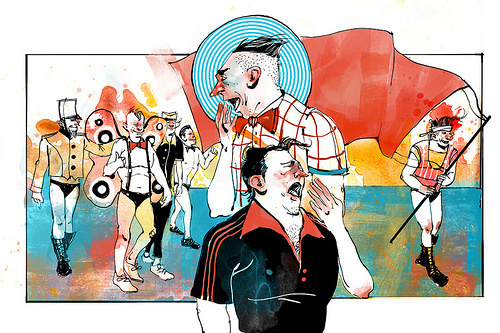 Pedro Covo, colagene.com #ink #crowd #soccer #paint #illustration #football #tired #oil
