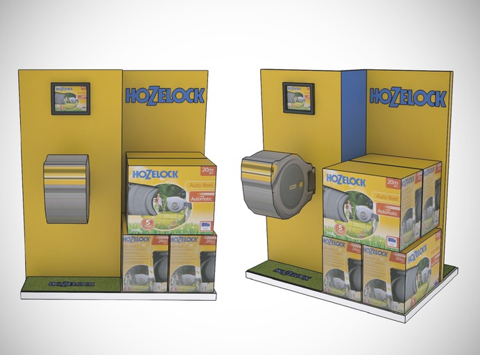 Here is one of the main displays we created with ample space for stacking boxed products.